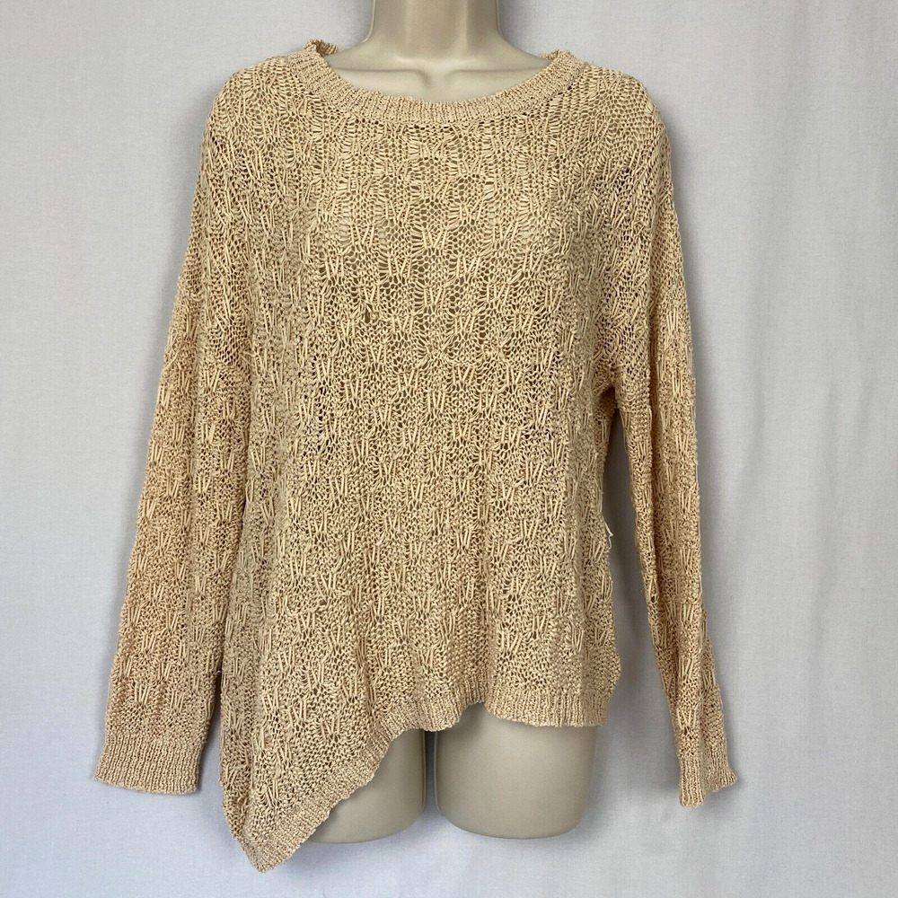Sundance Sweater Womens Medium Beige Open Knit Sheer Asymmetric Beachy Minimal